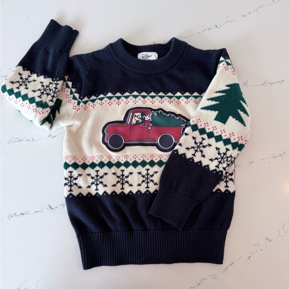 Disney Mickey Navy and Cream Sweater with Red Truck